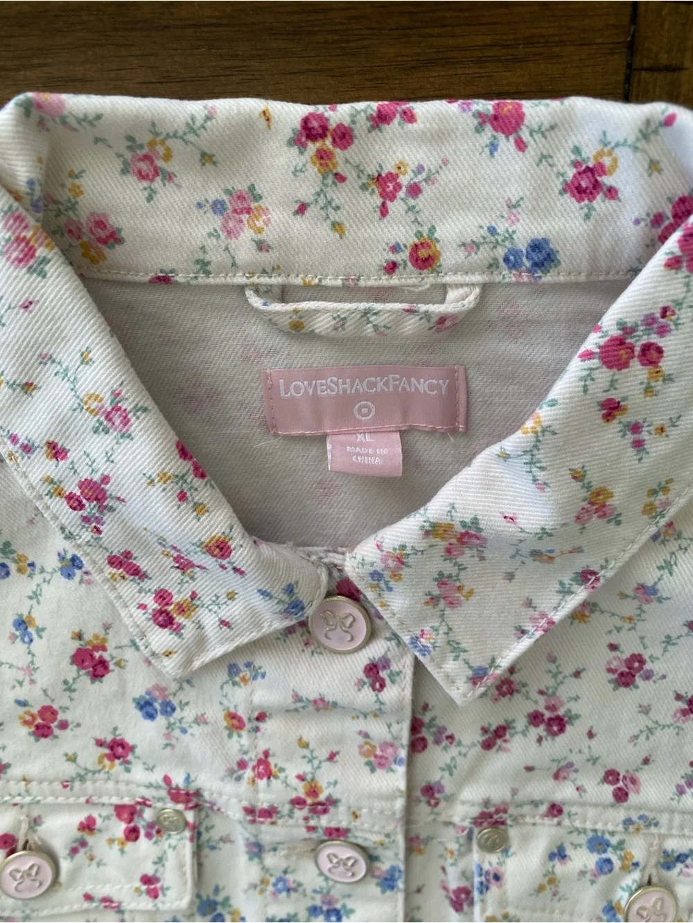 Loveshack Fancy Floral Print Kids Denim Jacket
